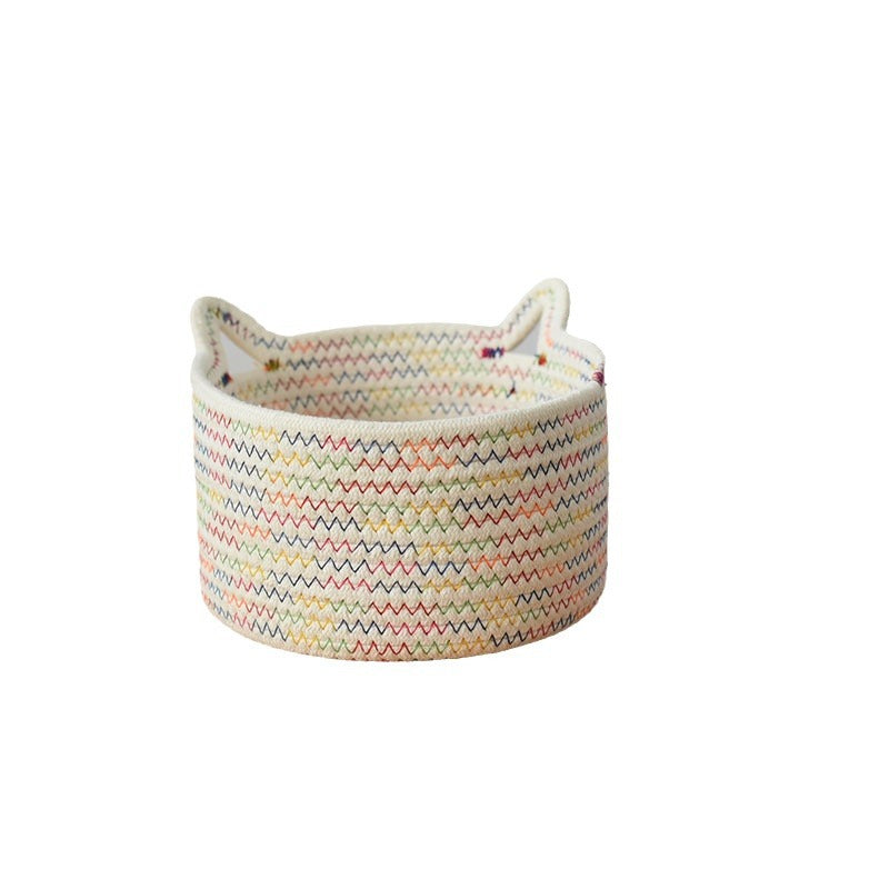 A woven fabric storage basket