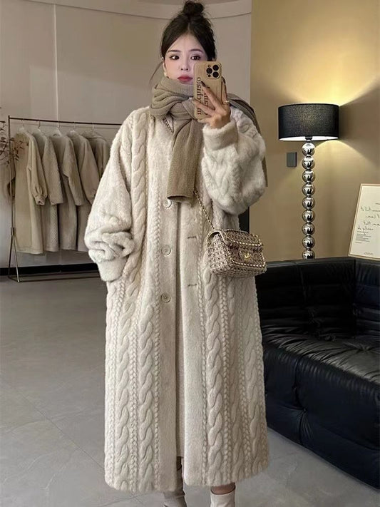 A Eco-friendly fur jacket women's new furry twist mink fleece over the knee loose winter cardigan coat