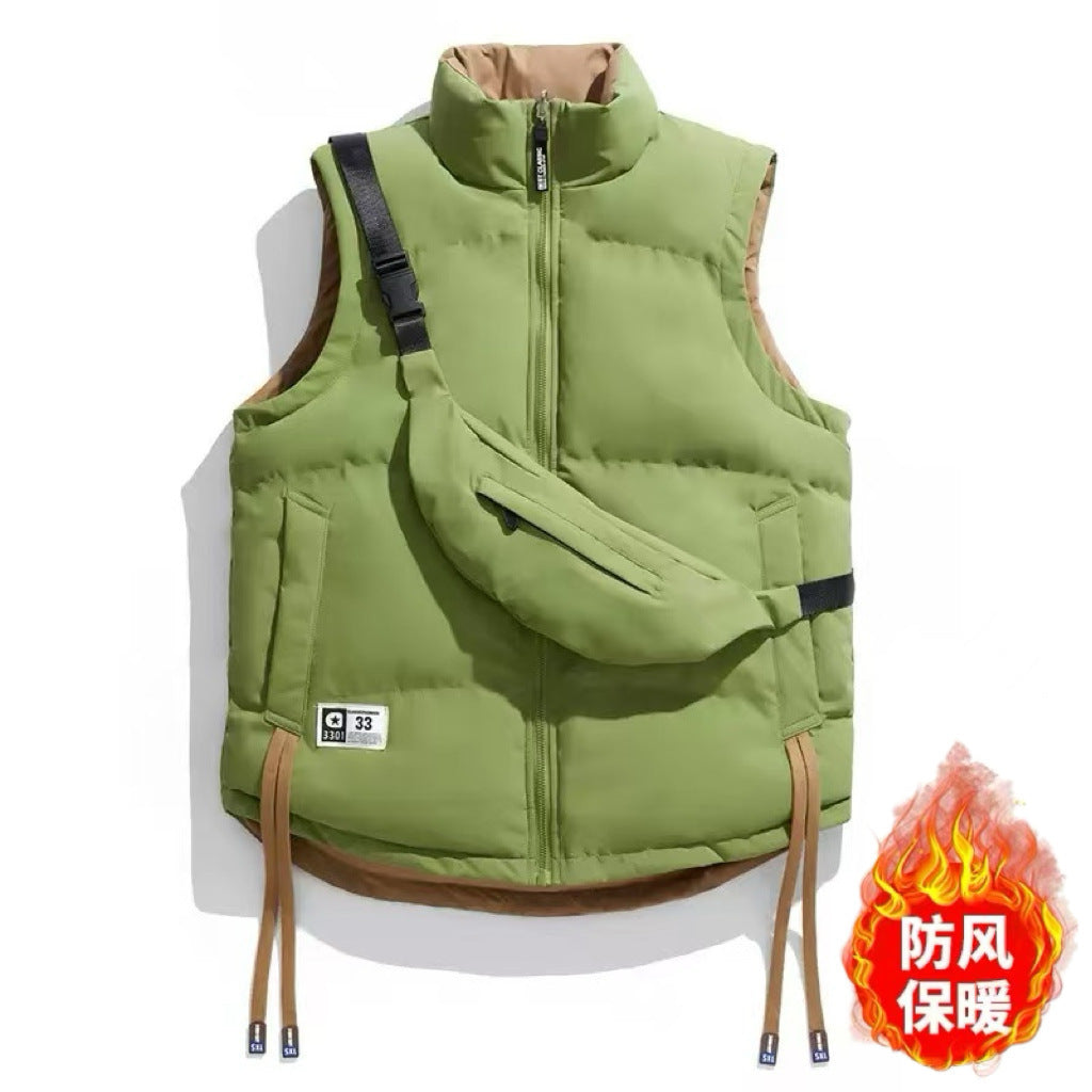 A man wears a vest jacket on both sides