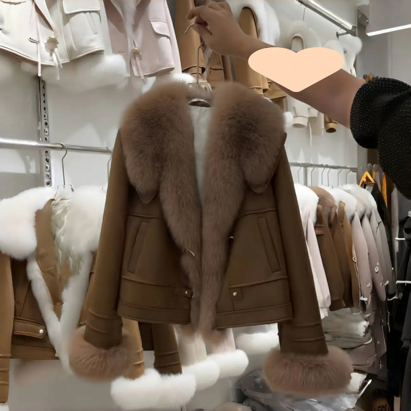 A fur-collared suede jacket