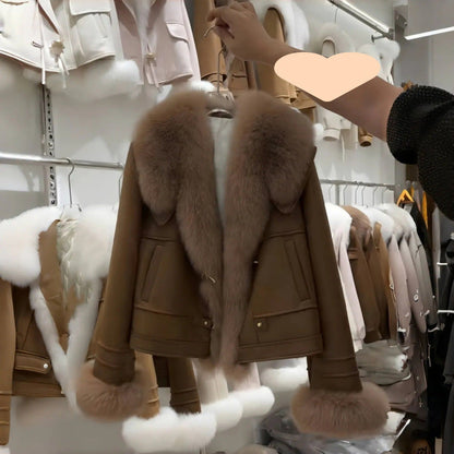 A fur-collared suede jacket