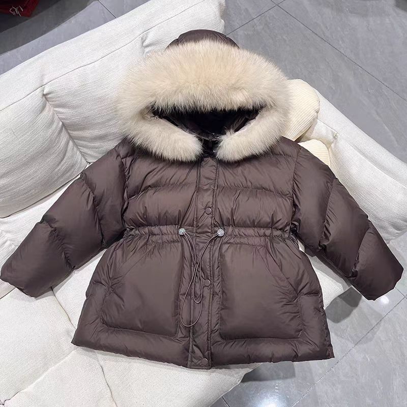 A new hooded medium and long boys and girls thickened jacket children's clothing