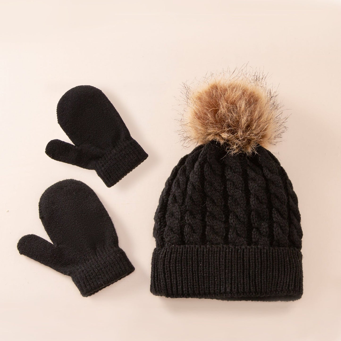 A new wool monochrome twist warm children's hat scarf gloves two or three-piece set