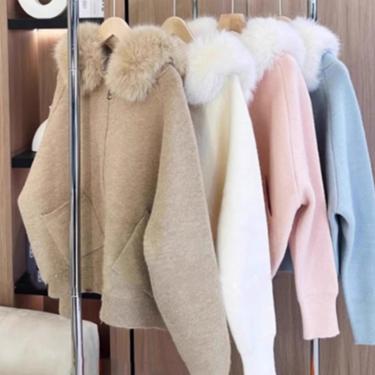 A fur collar hooded sweater jacket women's autumn and winter new high-end fashion lazy knitted cardigan top