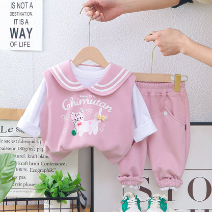 A children's long-sleeved three-piece set