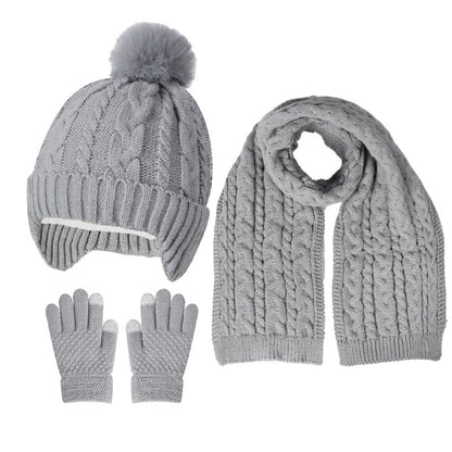 A children's hats, scarves and gloves three-piece set wool inside