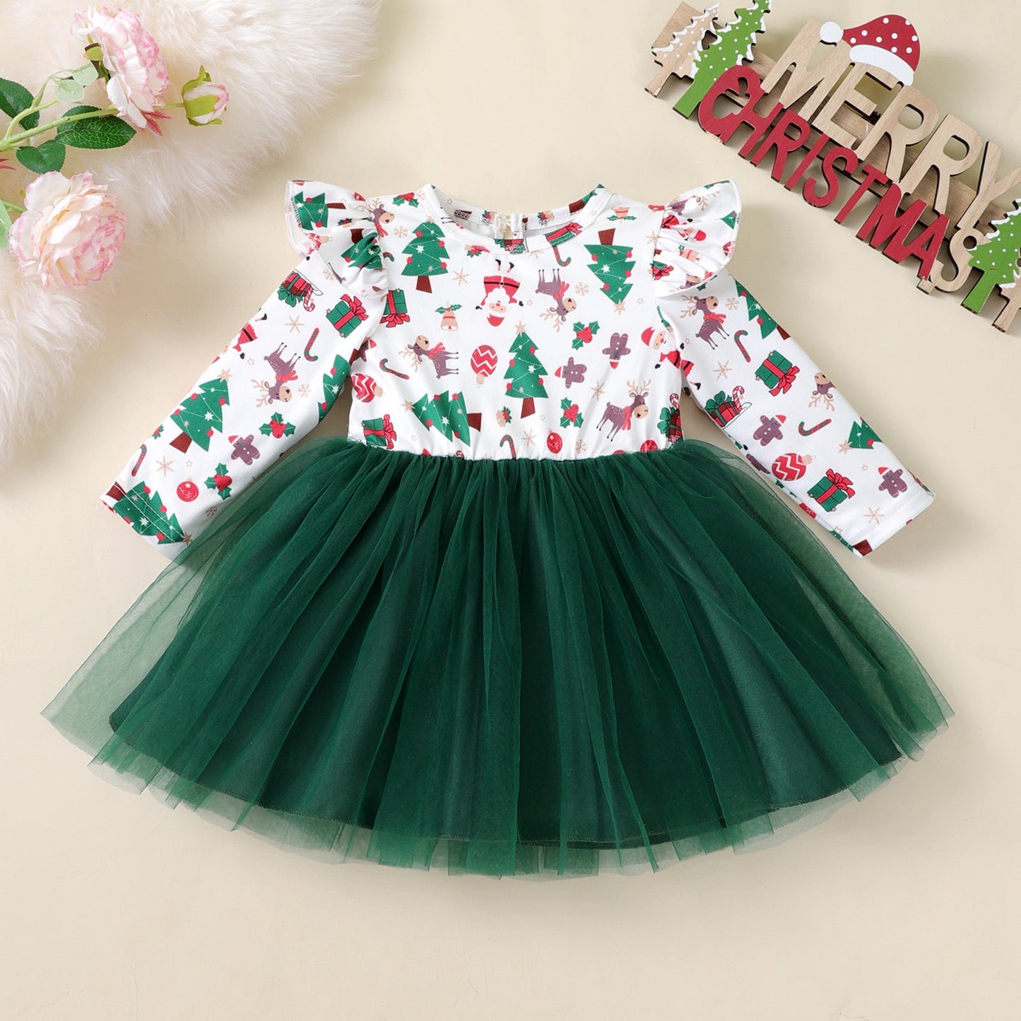 A children's long-sleeved mesh dress