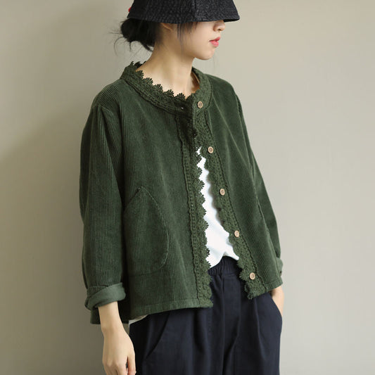 B2-m21 spring new solid color corduroy lace versatile short coat - Mixbatch