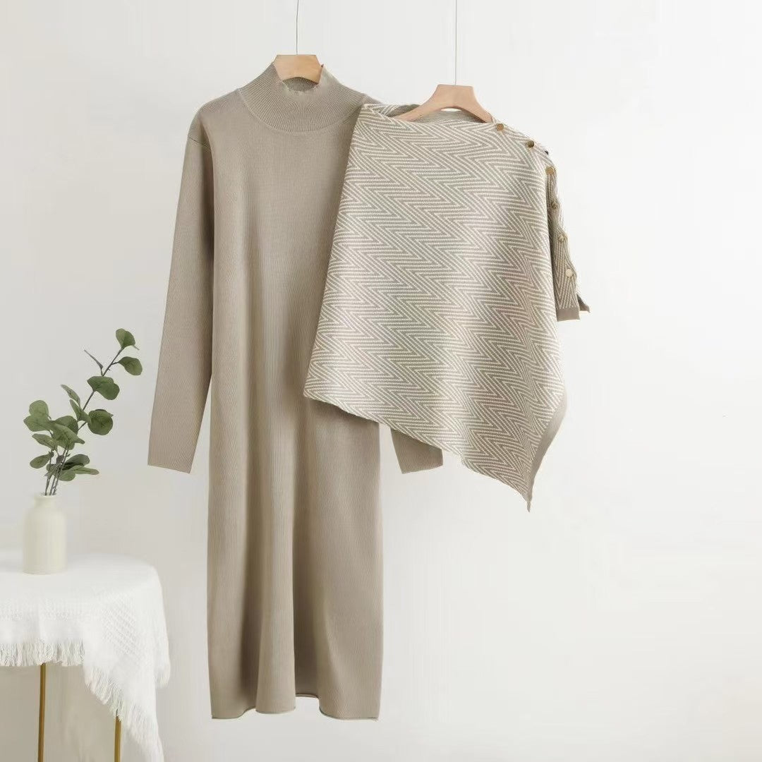 A two-piece  knitted shawl dress