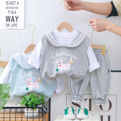 A children's long-sleeved three-piece set