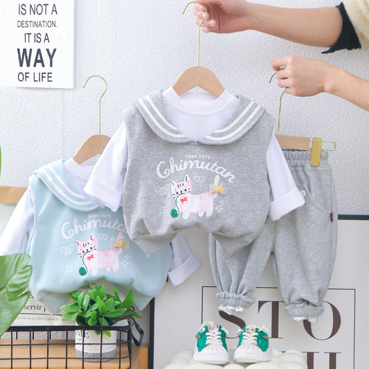 A children's long-sleeved three-piece set