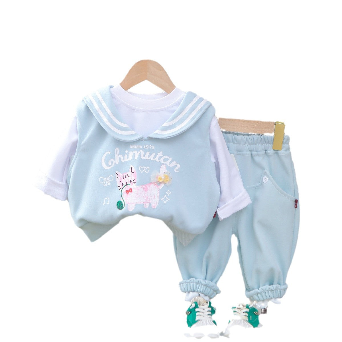 A children's long-sleeved three-piece set