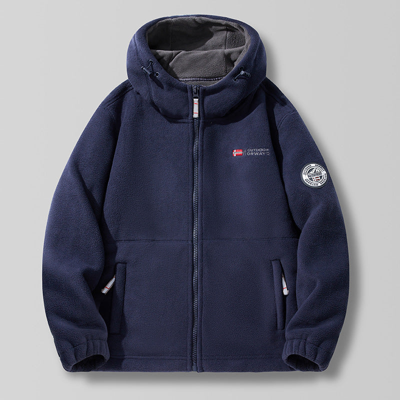 A Fall and Winter Outdoor Fleece Thickened Hooded Men's Fleece Jacket