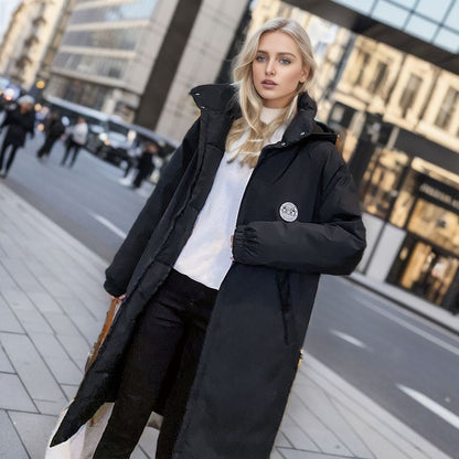 DY-005 2024 new medium and long over-the-knee hooded large-size cotton-padded jacket for women's thickened down cotton temperament cotton-padded jacket tide - Mixbatch