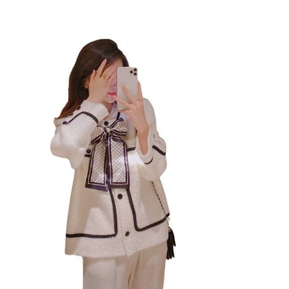 A new French small fragrant sweater jacket in autumn and winter, loose and lazy temperament, imitation mink long-sleeved knitted cardigan top