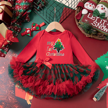 A children's long-sleeved mesh dress