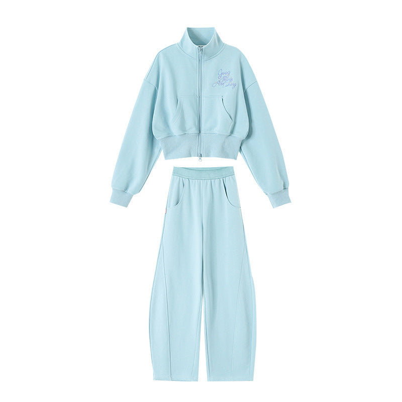 B2-m27 Spring new children's cotton stand-up collar zipper sweater sweatpants set - Mixbatch