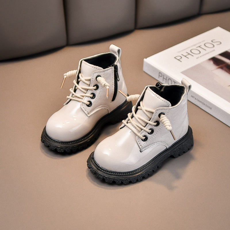 A Children's Martin Boots Patent Leather Short Boots Girls' Boots Boys' Children's Leather Boots Foreign Trade Soft Sole Single Boots Thickened Warm