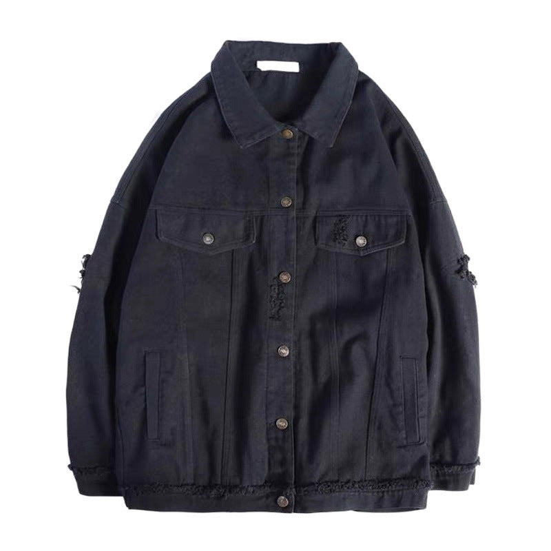B2-m6 Denim jacket men's ripped port wind fried street jacket loose Korean version - Mixbatch