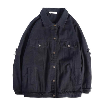 B2-m6 Denim jacket men's ripped port wind fried street jacket loose Korean version - Mixbatch