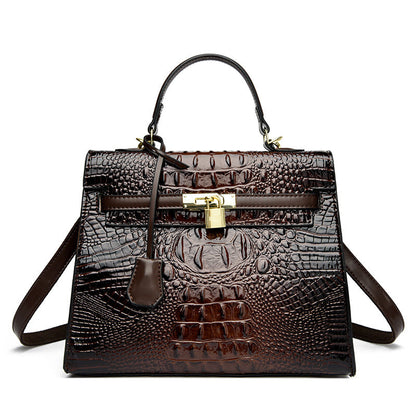 A new crocodile pattern platinum women's bag fashion handbag shoulder bag Kelly bag messenger bag