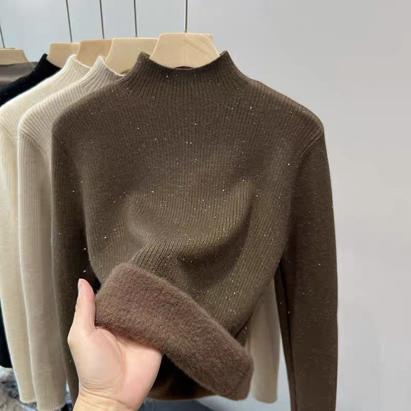 A bright silk semi-turtleneck thickened thermal bottoming shirt