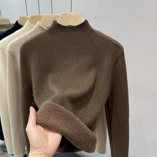 A bright silk semi-turtleneck thickened thermal bottoming shirt