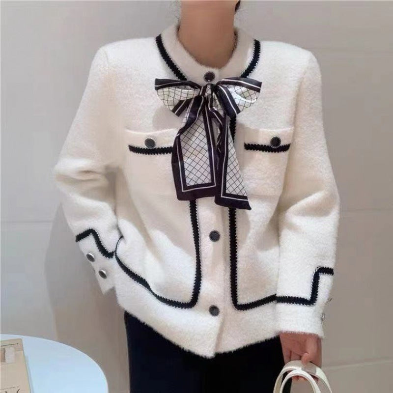 A new French small fragrant sweater jacket in autumn and winter, loose and lazy temperament, imitation mink long-sleeved knitted cardigan top