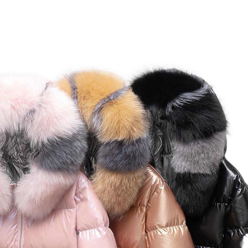 A short fox fur down jacket for women