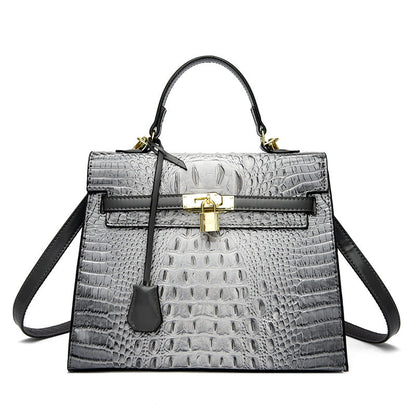 A new crocodile pattern platinum women's bag fashion handbag shoulder bag Kelly bag messenger bag