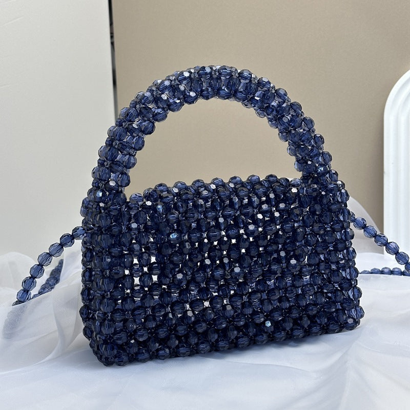 A simple premium retro champagne small mobile phone bag homemade heavy industry oblique span portable woven beaded bag DIY material bag