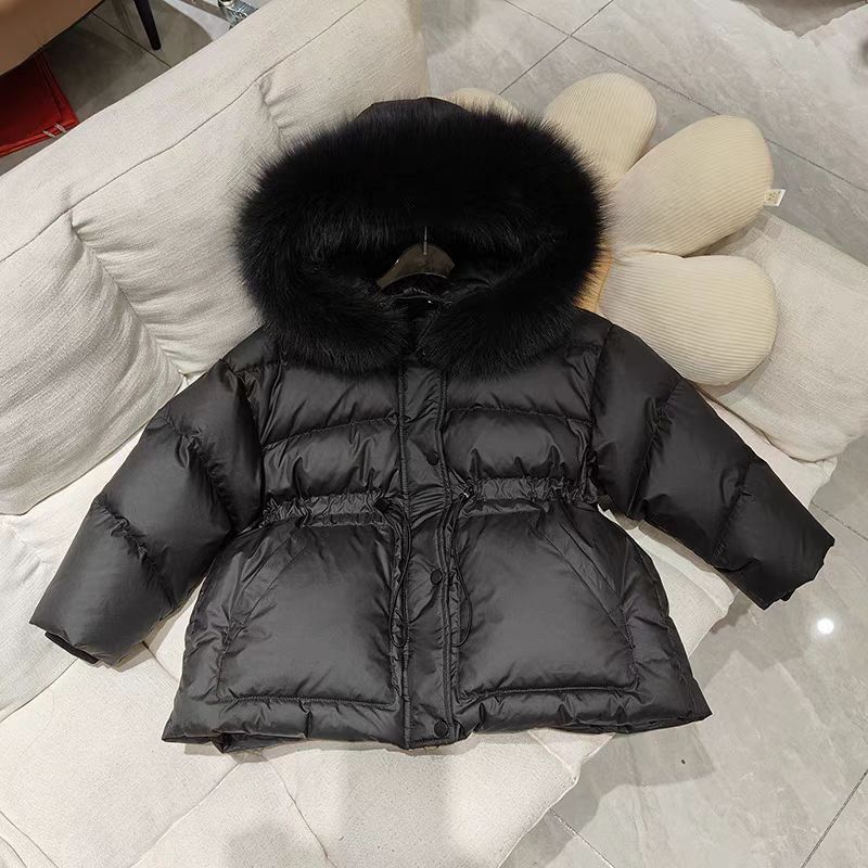 A new hooded medium and long boys and girls thickened jacket children's clothing