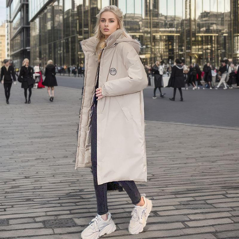 DY-005 2024 new medium and long over-the-knee hooded large-size cotton-padded jacket for women's thickened down cotton temperament cotton-padded jacket tide - Mixbatch