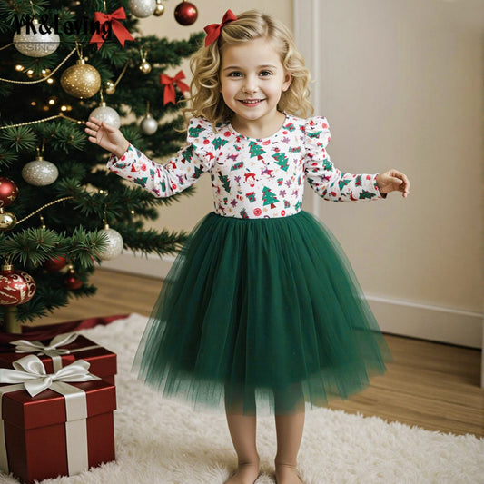 A children's long-sleeved mesh dress