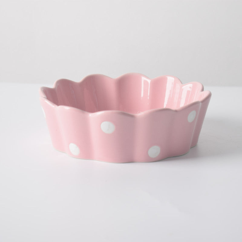 A polka dot ceramic bowl