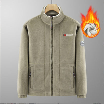 A Fleece and thickened double-sided fleece jacket for men, warm in autumn and winter, casual and loose large-size jacket.