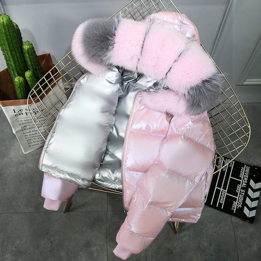 A short fox fur down jacket for women