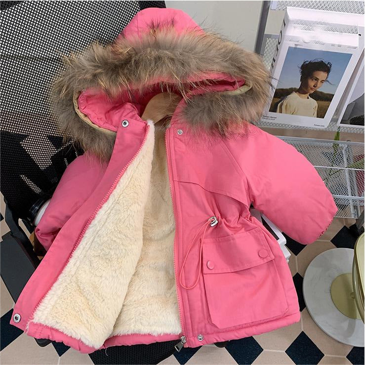 A girls jacket velvet cotton-padded winter clothing foreign style girls baby thicker pie to overcome
