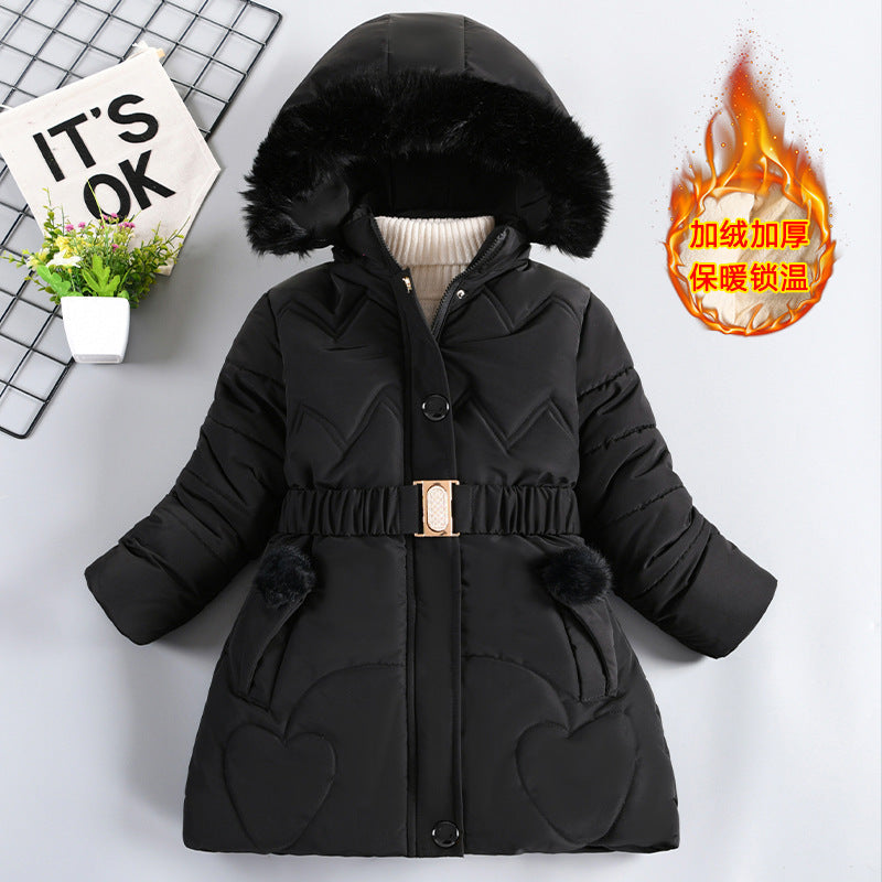 A Children's mid-length fleece-lined thick warm coat