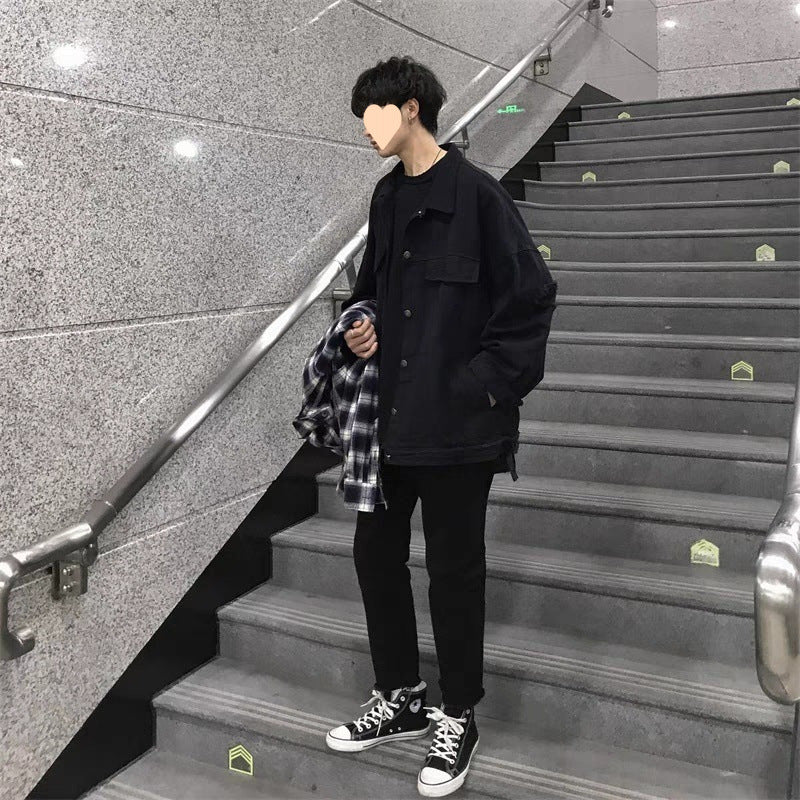 B2-m6 Denim jacket men's ripped port wind fried street jacket loose Korean version - Mixbatch