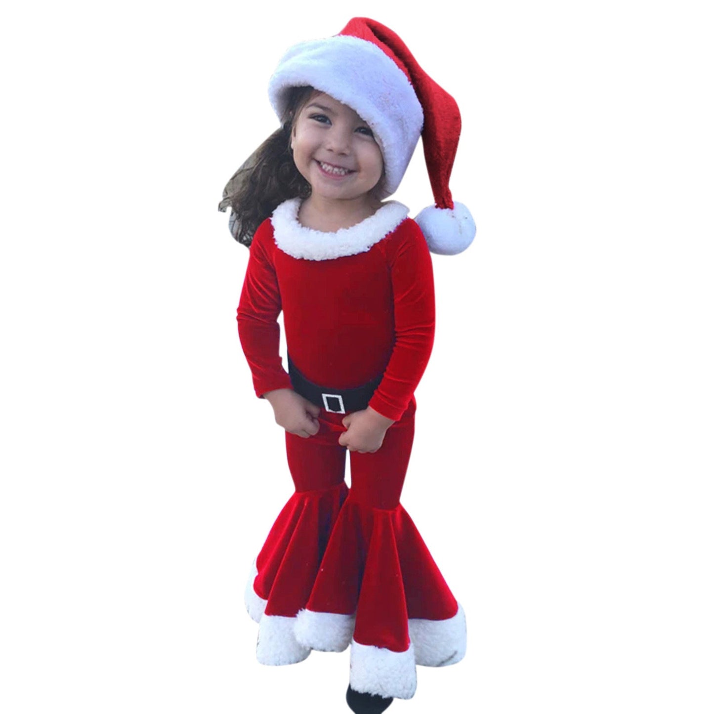 A Christmas children's long-sleeved plush one-piece hat set