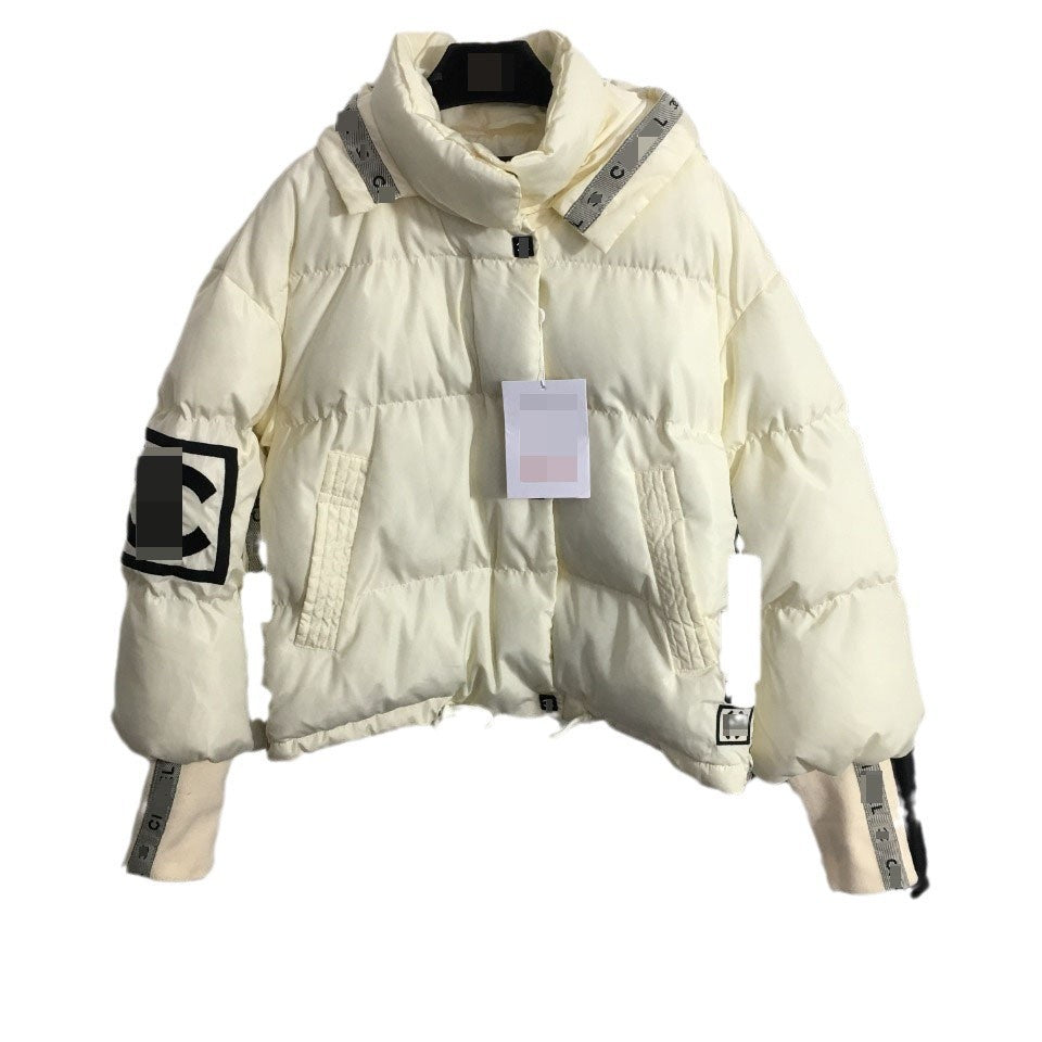 A Xiaoxiang logo embroidered letter webbing splicing fashionable loose long-sleeved hooded cotton jacket