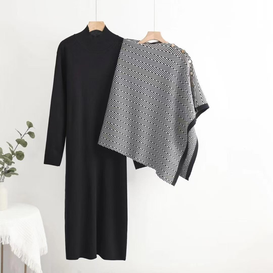 A two-piece  knitted shawl dress