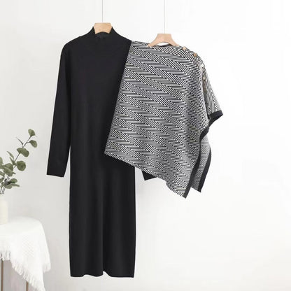 A two-piece  knitted shawl dress