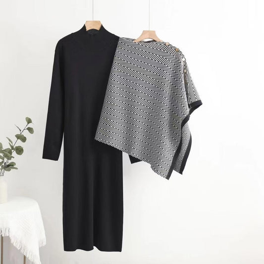 A two-piece  knitted shawl dress