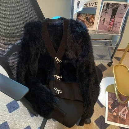 A winter V-neck sweater