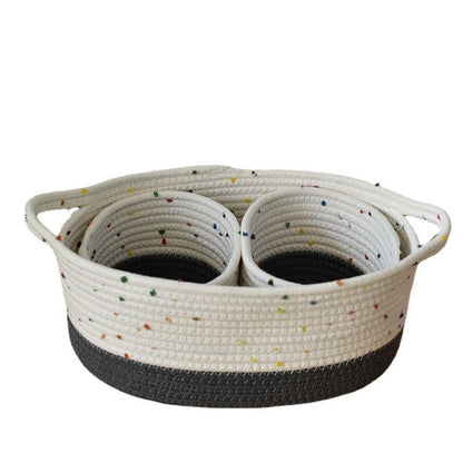 A cotton woven storage basket