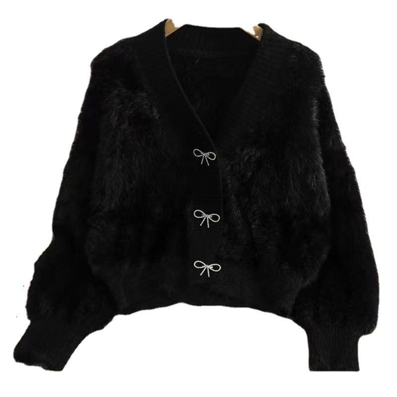 A winter V-neck sweater