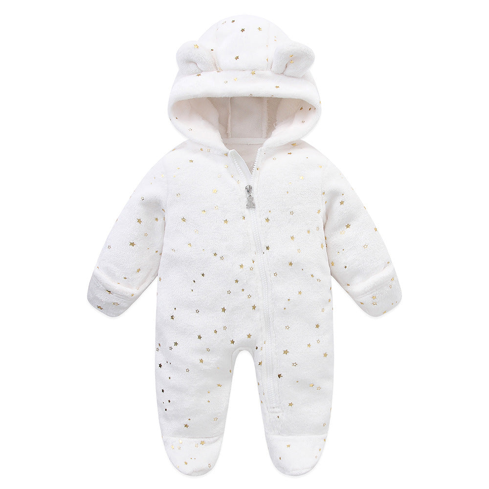 A baby onesie velvet spring and autumn clothes going out clothes baby autumn and winter foot-wrapped Romper climbing clothes