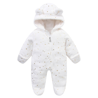 A baby onesie velvet spring and autumn clothes going out clothes baby autumn and winter foot-wrapped Romper climbing clothes